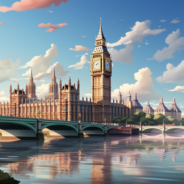 Rendering 3D del Big Ben e delle Case del Parlamento