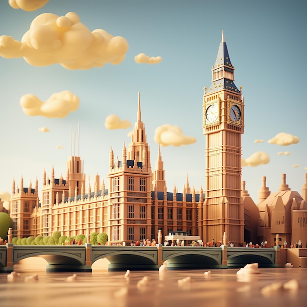 Rendering 3D del Big Ben e delle Case del Parlamento