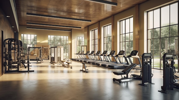 Rendering 3D del centro fitness IA generativa