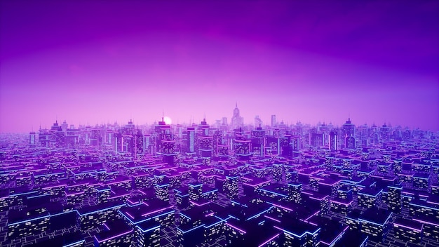 Rendering 3d del concetto di città e cyberpunk Metaverse