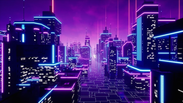 Rendering 3d del concetto di città e cyberpunk Metaverse