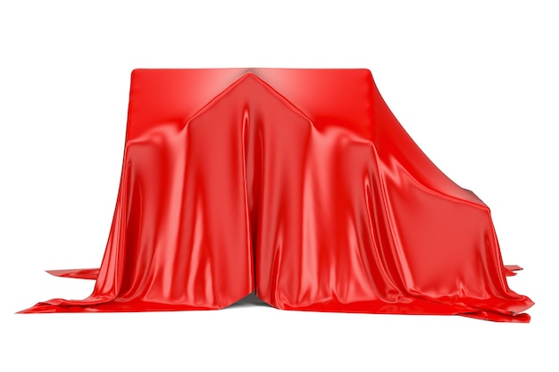 Rendering 3D del concetto di presentazione del tessuto rosso rivestito in casa