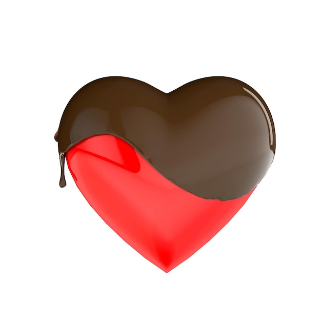 Rendering 3D del cuore di amore dei biglietti di S. Valentino ricoperti di cioccolato