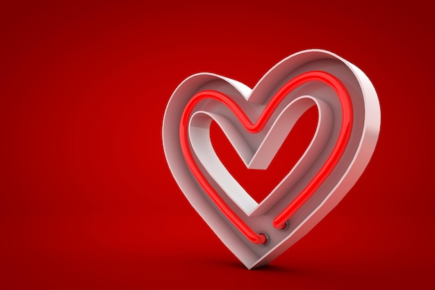 Rendering 3D del cuore di san valentino al neon rosso