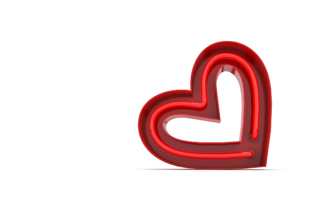 Rendering 3D del cuore di san valentino al neon rosso