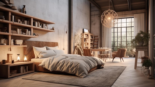 Rendering 3D del design degli interni del loft