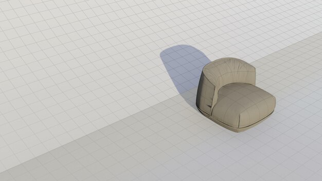 Rendering 3D del divano singolo di velluto beige sul progetto