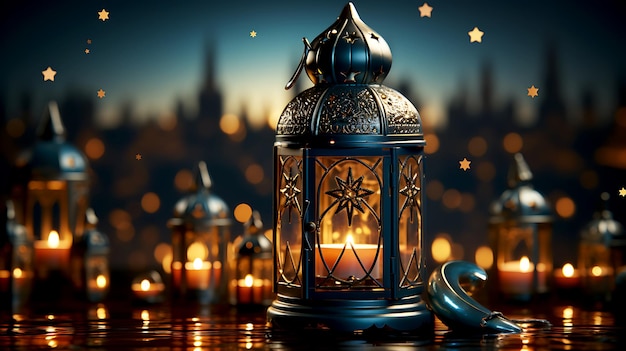 Rendering 3d del fondo della decorazione della lanterna di Ramadan