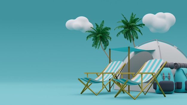 Rendering 3d del fondo di stile dell'illustrazione di concetto di viaggio di vacanza estiva