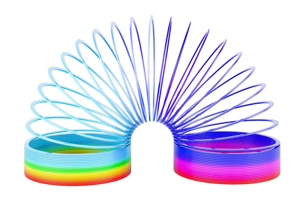 Rendering 3D del giocattolo a molla elicoidale in plastica color arcobaleno