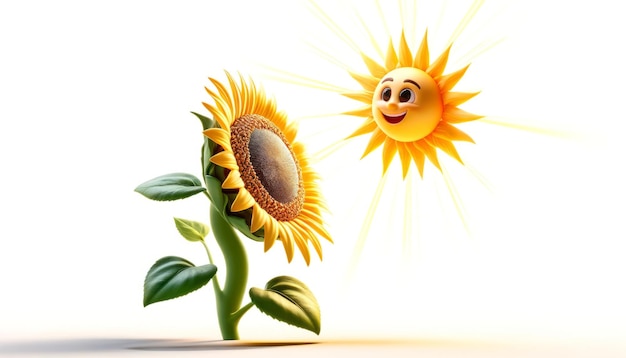 Rendering 3D del girasole che si rivolge verso il sole