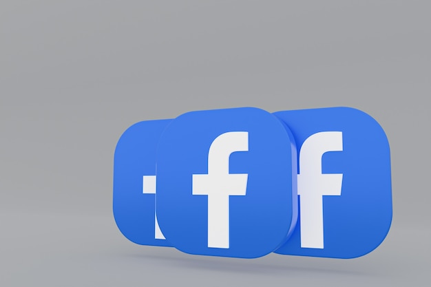 Rendering 3d del logo dell'applicazione Facebook su sfondo grigio