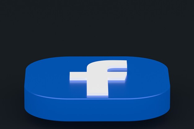 Rendering 3d del logo dell'applicazione Facebook su sfondo nero