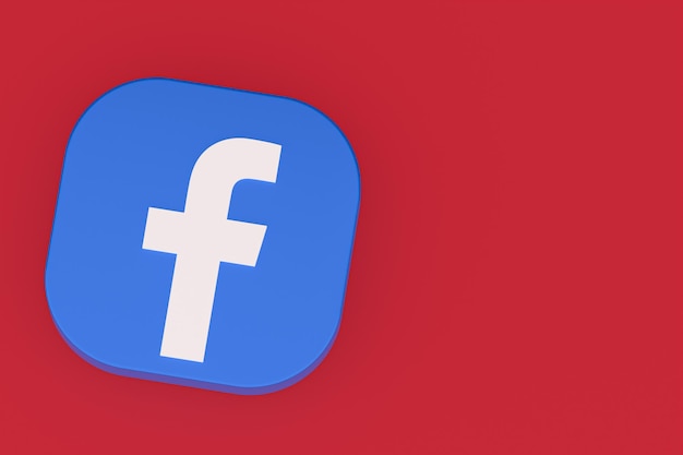 Rendering 3d del logo dell'applicazione Facebook su sfondo rosso