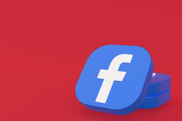 Rendering 3d del logo dell'applicazione Facebook su sfondo rosso