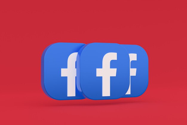 Rendering 3d del logo dell'applicazione Facebook su sfondo rosso