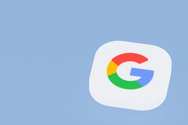 Rendering 3d del logo dell'applicazione Google su sfondo blu