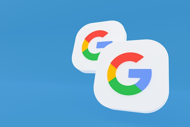 Rendering 3d del logo dell'applicazione Google su sfondo blu