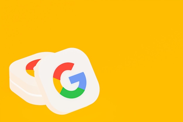 Rendering 3d del logo dell'applicazione Google su sfondo giallo