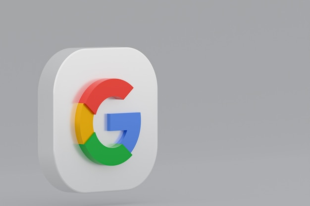 Rendering 3d del logo dell'applicazione Google su sfondo grigio
