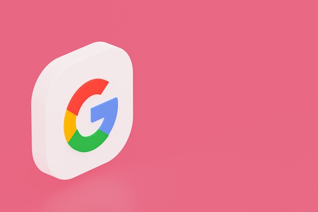 Rendering 3d del logo dell'applicazione Google su sfondo rosa