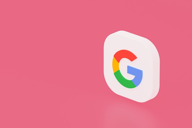 Rendering 3d del logo dell'applicazione Google su sfondo rosa