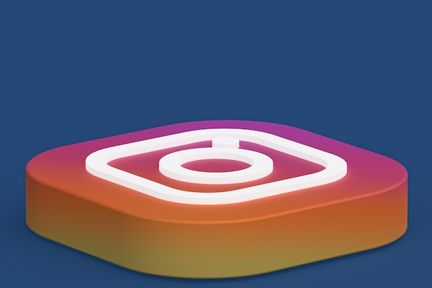 Rendering 3d del logo dell'applicazione Instagram su priorità bassa blu