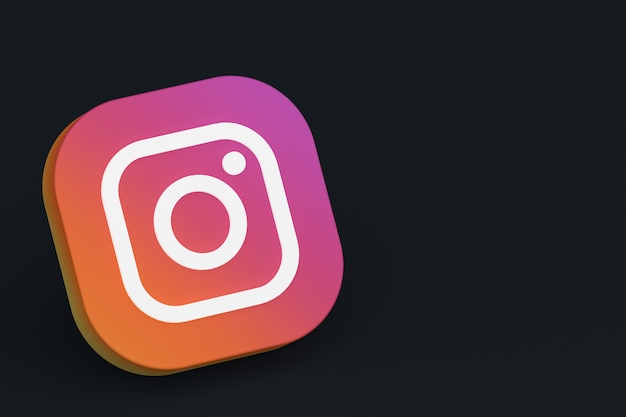 Rendering 3d del logo dell'applicazione Instagram su priorità bassa nera