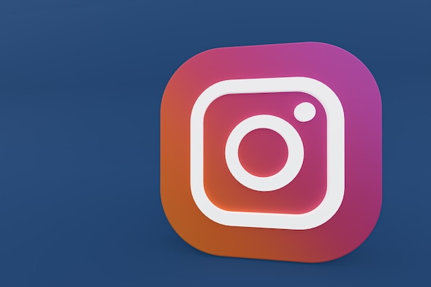 Rendering 3d del logo dell'applicazione Instagram su sfondo blu