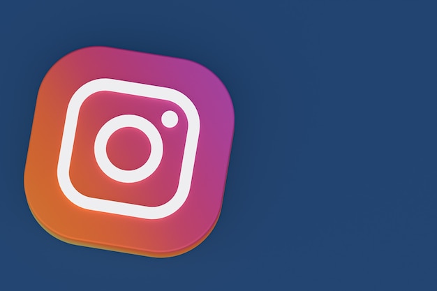 Rendering 3d del logo dell'applicazione Instagram su sfondo blu