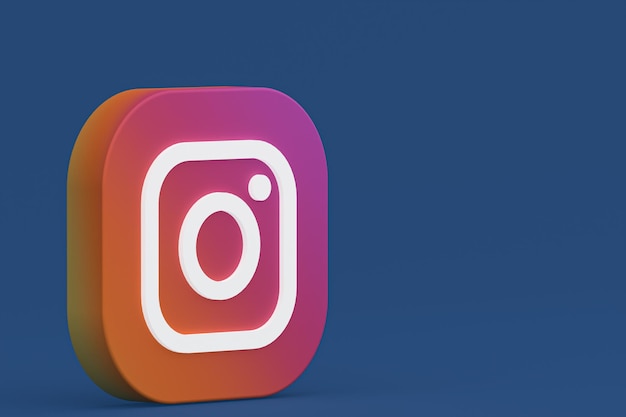 Rendering 3d del logo dell'applicazione Instagram su sfondo blu