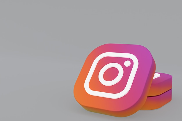 Rendering 3d del logo dell'applicazione Instagram su sfondo grigio