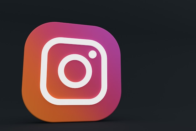 Rendering 3d del logo dell'applicazione Instagram su sfondo nero