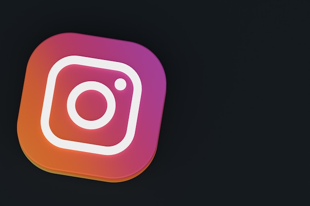 Rendering 3d del logo dell'applicazione Instagram su sfondo nero