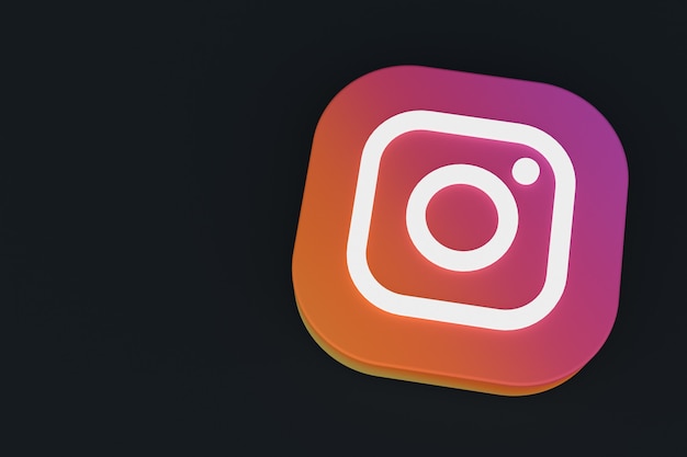 Rendering 3d del logo dell'applicazione Instagram su sfondo nero