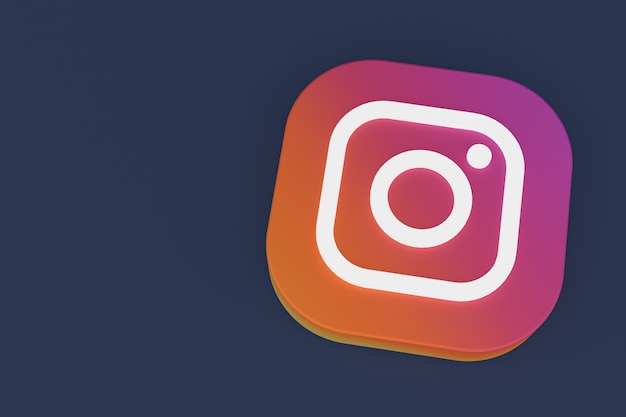 Rendering 3d del logo dell'applicazione Instagram su sfondo nero