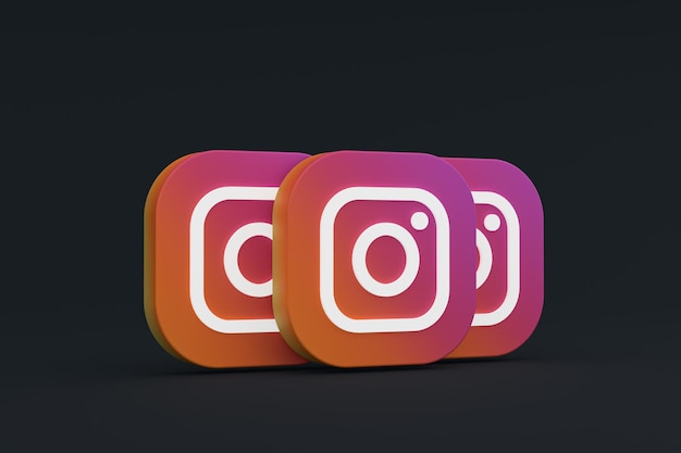 Rendering 3d del logo dell'applicazione Instagram su sfondo nero