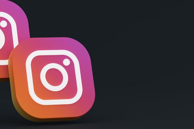 Rendering 3d del logo dell'applicazione Instagram su sfondo nero