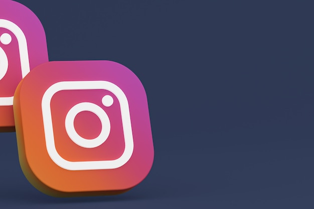 Rendering 3d del logo dell'applicazione Instagram su sfondo nero