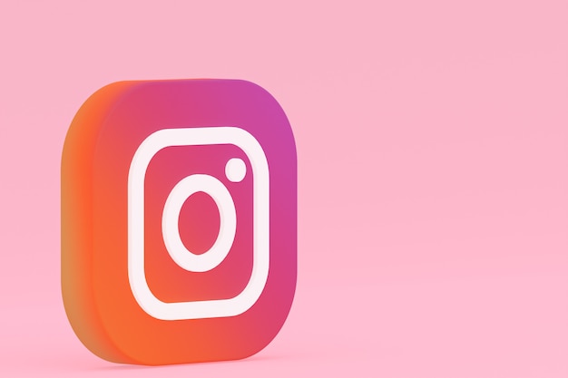 Rendering 3d del logo dell'applicazione Instagram su sfondo rosa