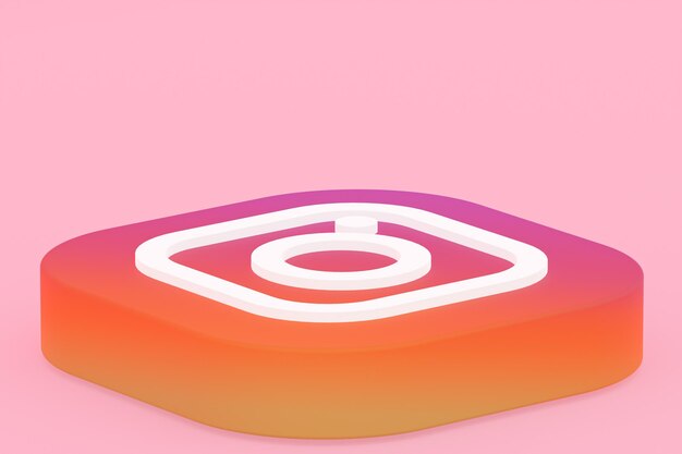 Rendering 3d del logo dell'applicazione Instagram su sfondo rosa