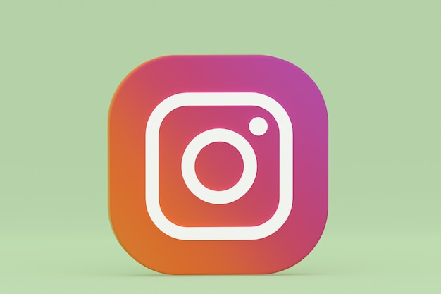 Rendering 3d del logo dell'applicazione Instagram su sfondo verde