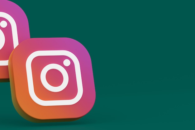 Rendering 3d del logo dell'applicazione Instagram su sfondo verde