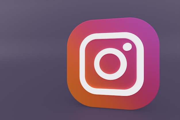 Rendering 3d del logo dell'applicazione Instagram su sfondo viola