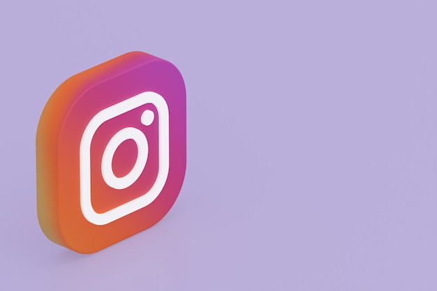 Rendering 3d del logo dell'applicazione Instagram su sfondo viola