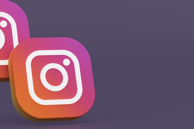 Rendering 3d del logo dell'applicazione Instagram su sfondo viola