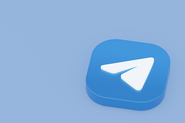 Rendering 3d del logo dell'applicazione Telegram su sfondo blu