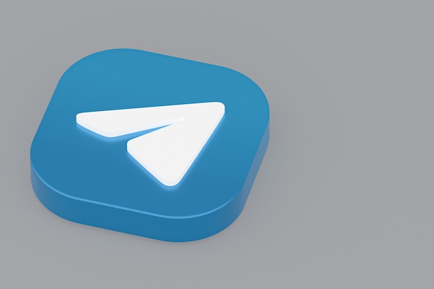 Rendering 3d del logo dell'applicazione Telegram su sfondo grigio