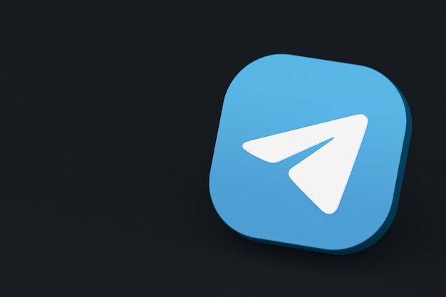 Rendering 3d del logo dell'applicazione Telegram su sfondo nero