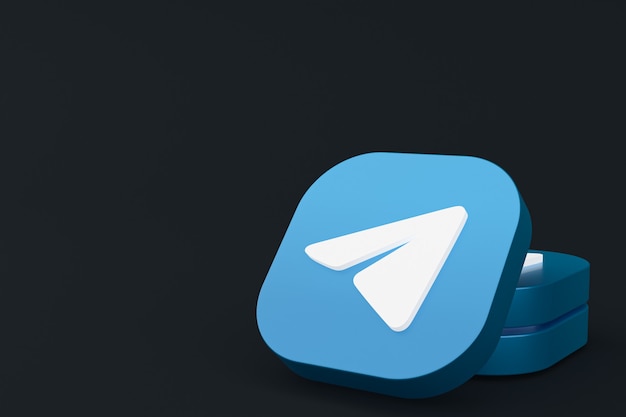 Rendering 3d del logo dell'applicazione Telegram su sfondo nero